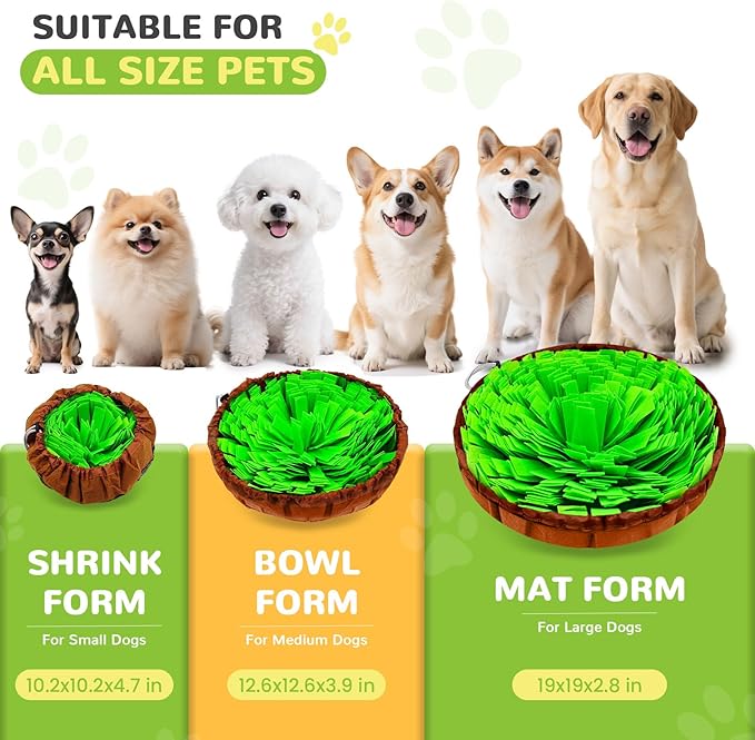 Snuffle Mat for Dogs 19"x19", Adjustable Dog Slow Feeder Bowl, Interactive Dog Enrichment Puzzle Toys, Foraging Sniff Treat Mat Mental Stimulation for Puppy Small Medium Large Breed Dogs Cats