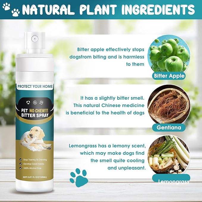 QHZ No Chew Spray for Dogs Bitter Apple Spray to Stop Chewing, Training Deterrent for Puppies & Adult Dogs, Protects Furniture, Shoes, Cords