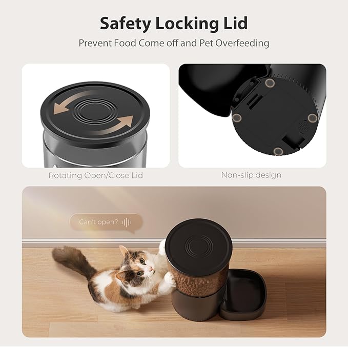 IMIPAW Automatic Cat Feeders, 5L Large Capacity, Timed Feeding Dry Food, Dual Power Design, Programmable Portion Size, 1-6 Meals Per Day, with Desiccant, Suitable for Small Pets Food Dispenser, Black