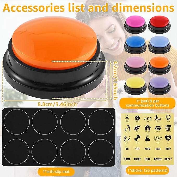 8Pcs Dog Buttons for Communication Voice, Recording Button Dogs for Words Talking and Answer, 30 Seconds Buttons Personalized Sound Answering Buzzer Best Toys fit Dog Tranning(8pcs)