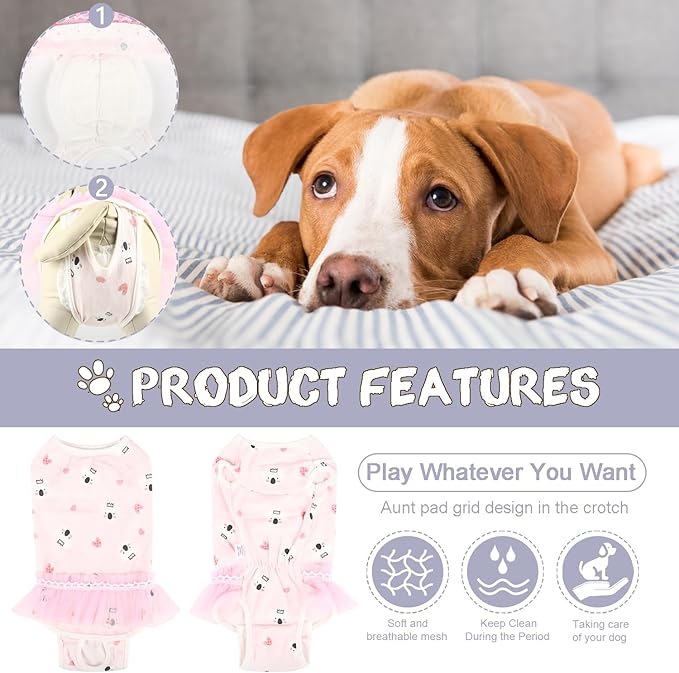 Etdane Dog Diapers Sanitary Panties Physiological Period Onesies Surgical Recovery Suits for Male and Female Dogs Pink Koala/M