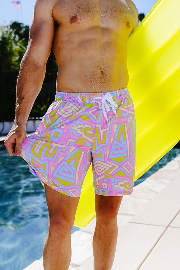 Tipsy Elves Men's Stretch Swim Trunks 7 Inch Inseam 4-Way Stretch with Mesh Liner - Quick-Dry Funny Swimwear Bathing Suit