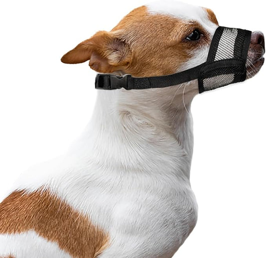 Flintstone Muzzle for Small Dog – Soft Air Mesh Small Dog Muzzle | Breathable Muzzles to Prevent Biting Chewing Grooming | Drinkable Mussels for Dogs Smal (5.1”- 6.3”)