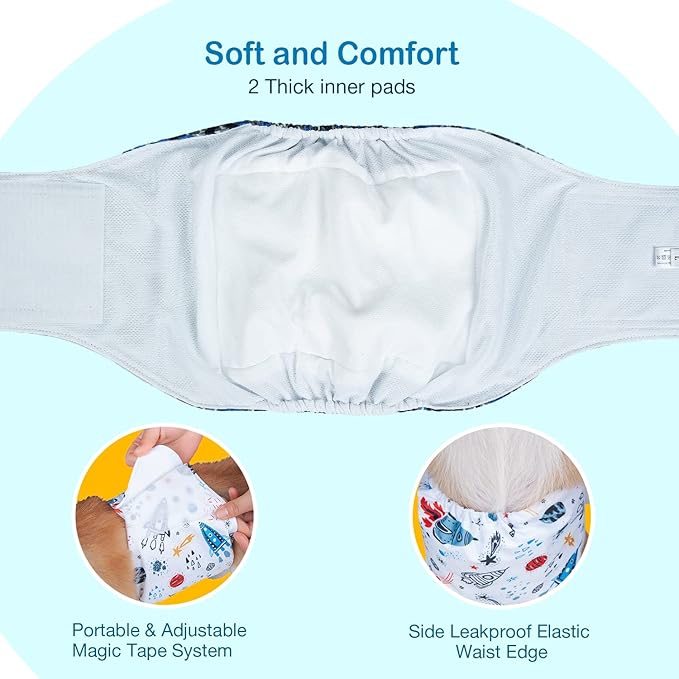 Pet Soft Dog Belly Band - 3 Packs Reusable Dog Diapers Male Doggy Diapers Wraps - Washable Dogs Belly Bands for Male Dogs (Space, XL)