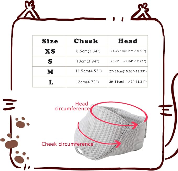 Cat Muzzle with Breathable Mesh, Cat Mouth Guard Muzzle for Prevent Biting Chewing Grooming (M,Grey)