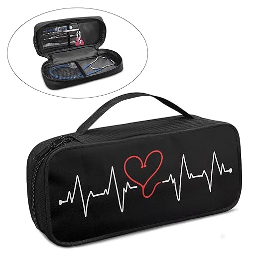 Gomyblomy Electrocardiogram Print Stethoscope Case Fits for Most Stethoscopes, Portable Stethoscope Holder with Extra Room for Nursing Accessories for Nurses and Doctors