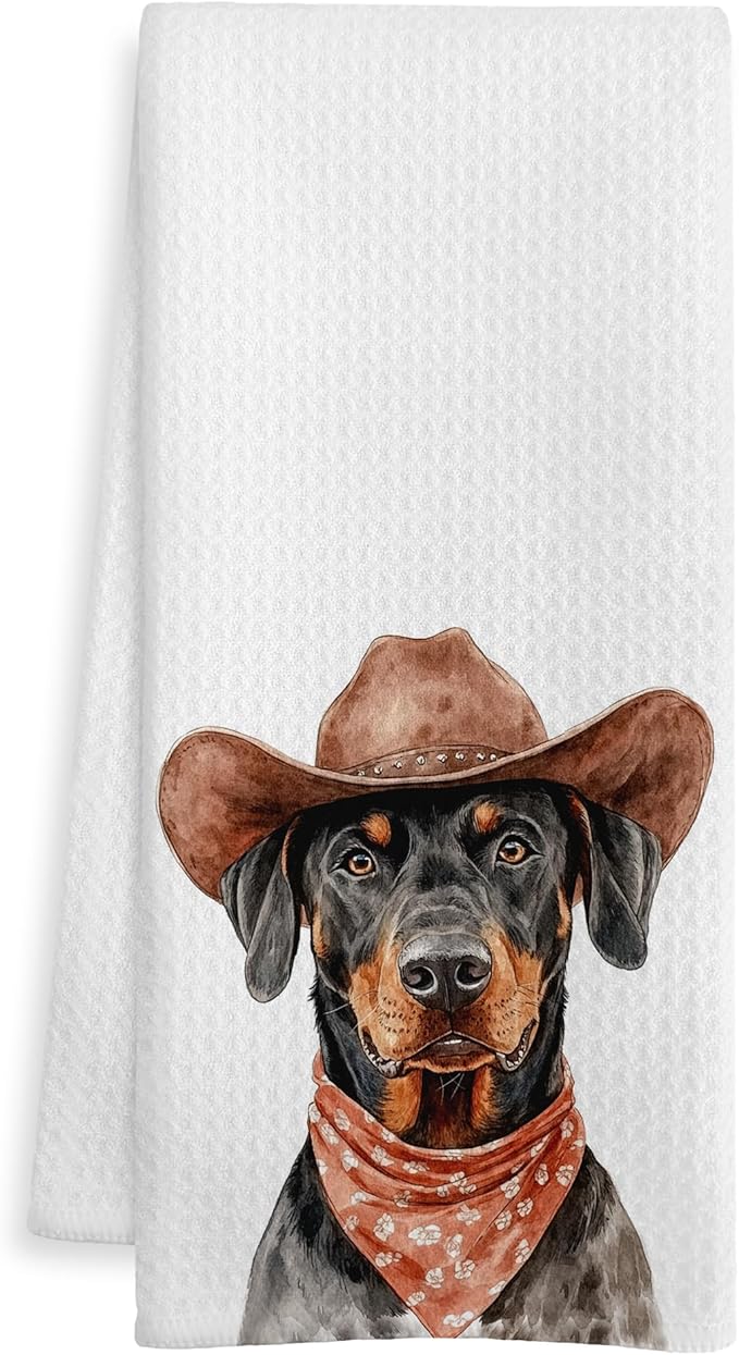 Doberman Pinscher Gift Kitchen Towels, Doberman Gifts Dish Tea Towel for Kitchen Decor, Funny Dobermann Dog Hand Towels for Bathroom Decor, Dog Lover Mom Gifts, 16x24 Inch