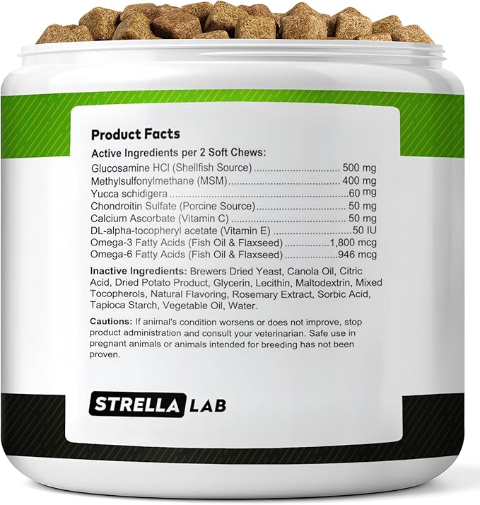 Glucosamine Treats for Dogs - Joint Supplement w/Omega-3 Fish Oil - Chondroitin, MSM - Advanced Mobility Chews - Joint Pain Relief - Hip & Joint Care - Hickory Bacon Flavor - 120 Ct - Made in USA