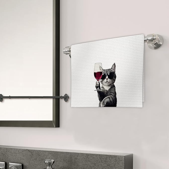 Funny Cat Kitchen Towels, Cat Bar Dish Towels, Gifts for CatWine Lovers Decorative Hand Towel Bar Towel for Kitchen Home Bar, CatKitchen Accessories, FunnyCat Wine Home Bars Decor(16x24Inch)