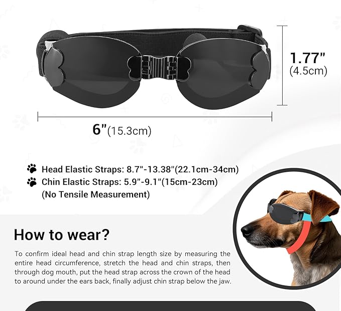 Namsan Dog Goggles Medium Breed, UV Protection, Adjustable Nose Bridge, Anti-Fog Dog Sunglasses for Small to Medium Dogs, Outdoor Doggie Eye Protection, Windproof Dustproof, Black