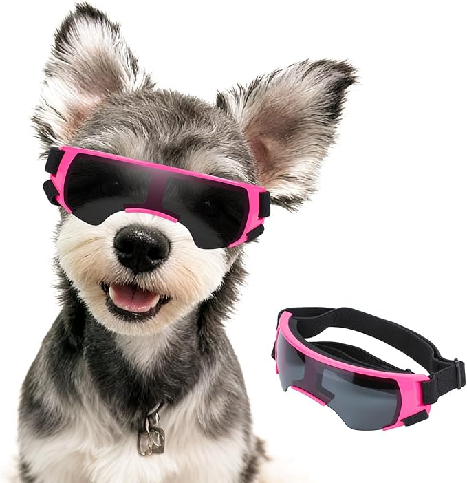 Dog Goggles for Small Dog Doggy Goggles with Adjustable Straps Windproof Eye Protection Pet Sunglasses Anti-UV Doggie Sunglasses to Small Breed, Pink