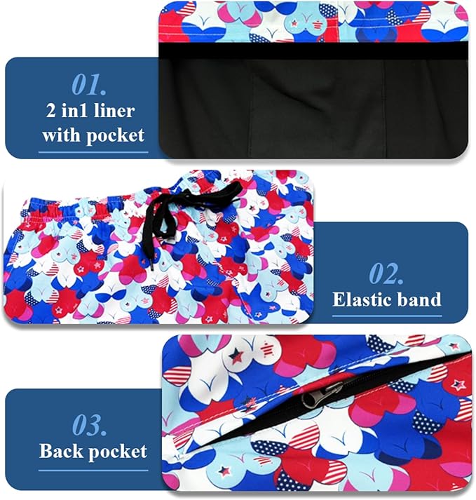Mens Swim Trunks with Compression Liner Quick Dry Zipper Pocket Bathing