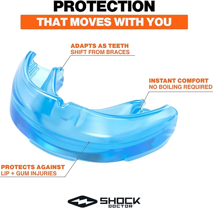 Shock Doctor Adult Braces Strapless Mouthguard,Adult,only top Braces,Blue,(Pack of 2)