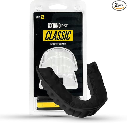 2 Pack Nxtrnd Classic Mouthguard, Custom Fit Sports Mouthpiece for Football, Boxing, MMA, Basketball, Hockey, Lacrosse, Youth & Adult (Black)