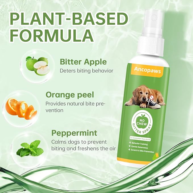 No Chew Spray for Dogs, Bitter Apple Spray for Dogs to Stop Chewing Licking Furniture, Shoes, Bandages & Plants, Safe Anti Chew Solution for Indoor & Outdoor Use, No Alcohol & Non-Toxic