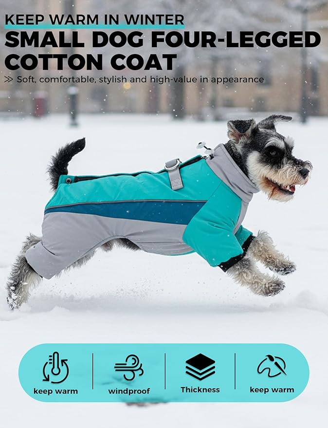 Fullbody Dog Coat Warm Fleece Dog Jacket,4-Legged Reflective Dogs Vest Turtleneck Cold Weather Coat, Waterproof Windproof Puppy Puffer Onesie