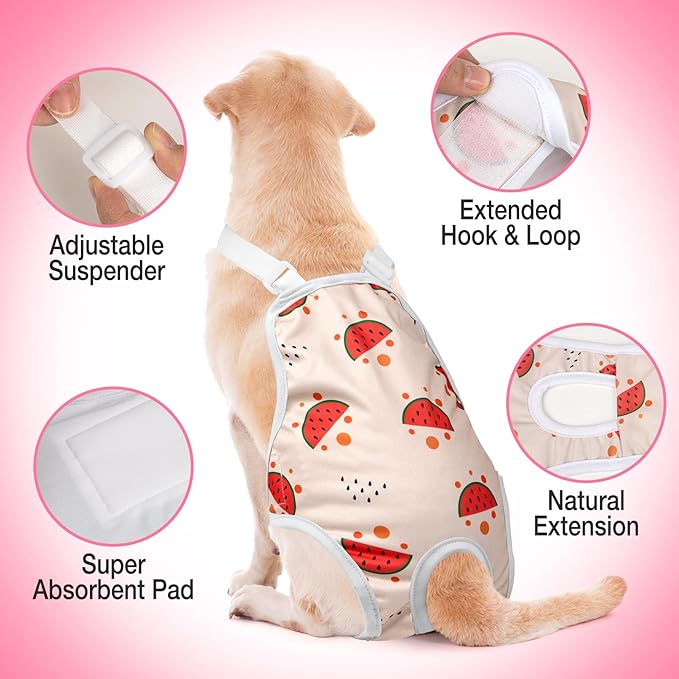 3 Pack Washable Female Dog Diaper Onesie Sanitary Pantie with Adjustable Suspender, Reusable Fixed Doggie Diapers, Super Absorbent Leakproof for Small Medium Large Dog in Heat Cycle