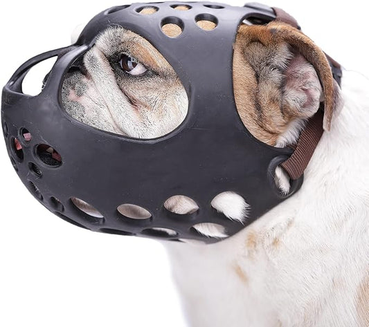 BARKLESS Dog Muzzle for Short Snout, Soft English Bulldog Muzzle for Biting, Chewing, Licking, Flat-Faced Bulldog Mouth Guard for Aggressive Dogs Grooming Walking, Allows Drinking