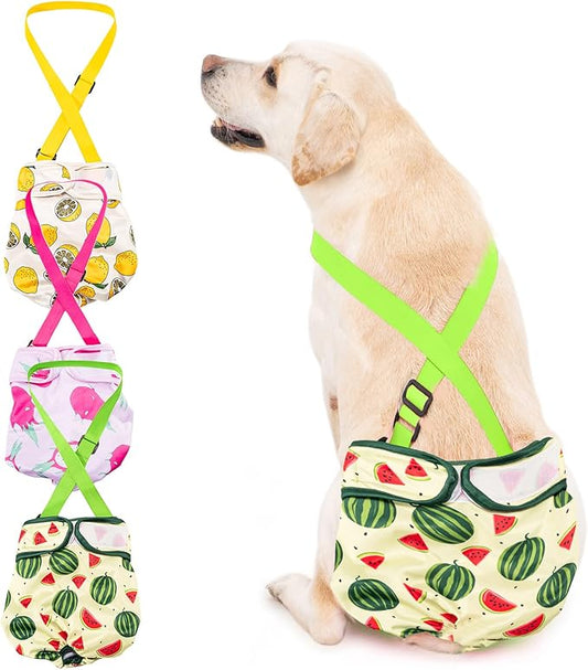 Avont 3 Pack Washable Female Dog Diaper with Suspender, Reusable Girl Doggie Diapers for Small Medium Large Doggy in Heat Cycle Period Incontinence