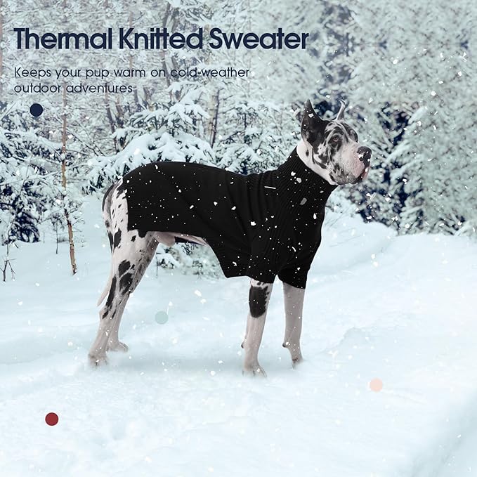 IECOii XXL Dog Sweater,Thermal Knit Big Dog Sweater with Sleeve,Pet Turtleneck Doggy Sweatshirt for Extra Large Dogs Boy Girl,Stretchy Large Dogs Cold Weather Outfit Pitbull Clothes,(Black,XXL)