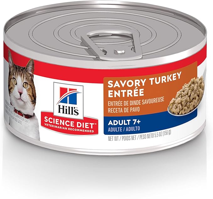 Hill's Science Diet Adult 7+ Wet Cat Food, Turkey Minced, 5.5 oz. Cans, 24-Pack