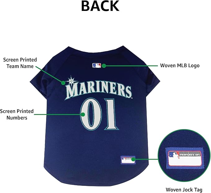 Official MLB Seattle Mariners Pet Jersey for Dogs & Cats, Size XX-Large - Stylish Baseball Jersey for Your Furry Fan- Show Off Team Spirit with The Perfect Fan Apparel Gear for Pet, Dog & Cat