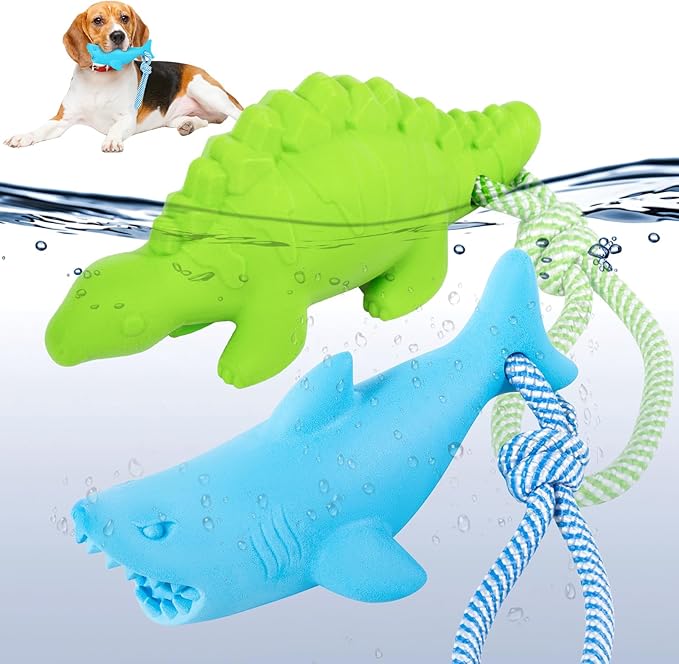 Floating Toy for Aggressive Chewers - Interactive Fetch & Play Dog Beach Toy Set: Shark + Dino