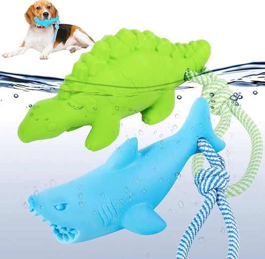 Floating Toy for Aggressive Chewers - Interactive Fetch & Play Dog Beach Toy Set: Shark + Dino