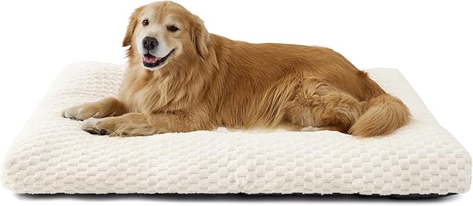 Bedsure XXL Washable Dog Bed for Crate, Soft Fluffy Bubble Fleece Pet Bed Mat for Deep Sleep, Non-Slip and Machine Washable Kennel Sleeping Pad for Extra Large Dogs, 47"x29"x4", Cream