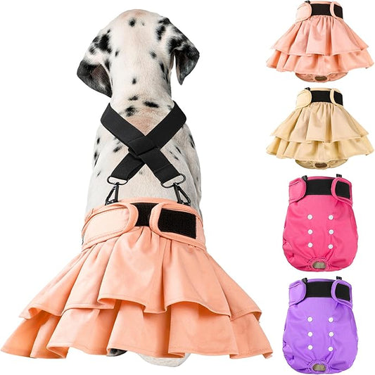 Washable Female Dog Diapers (4 Pack+1 Suspenders), Reusable Female Girl Doggy Doggie Puppy Wraps Panties Belly Band for Pet Heat Period Pooping Peeing Potty Training Incontinence Marking XLarge