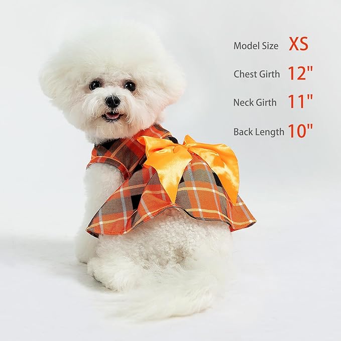 PUPTECK Plaid Fall Dog Dress Pet Apparel for Autumn with Cute Bowtie Puppy Clothes Outfit, Plaid, S