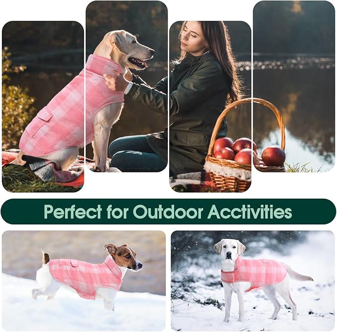 Kuoser Reversible Winter Coat, British Style Jacket for Small Dogs, Warm Windproof Puppy Cold Weather Clothes Vest, Pink XS