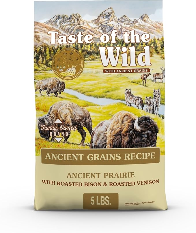 Taste of The Wild with Ancient Grains, Ancient Prairie Canine Recipe with Roasted Bison and Venison Dry Dog Food, Made with High Protein from Real Meat and Guaranteed Nutrients and Probiotics 5lb