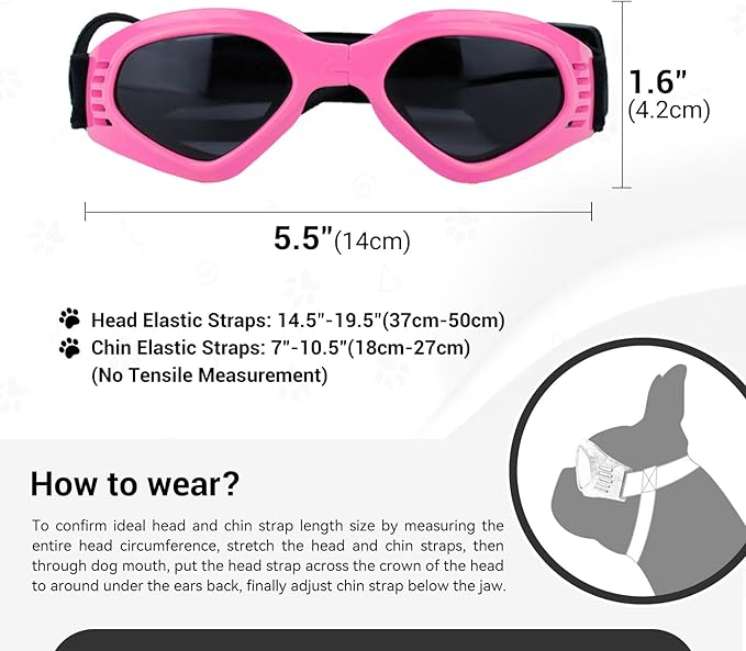 NAMSAN Dog Goggles for Small to Medium Dogs, Dog Sunglasses UV Protection for Medium Dogs Outdoor Cycling Driving, Small Puppy Glasses Dog Eye Protection, Anti-Fog Windproof, Adjustable, Pink
