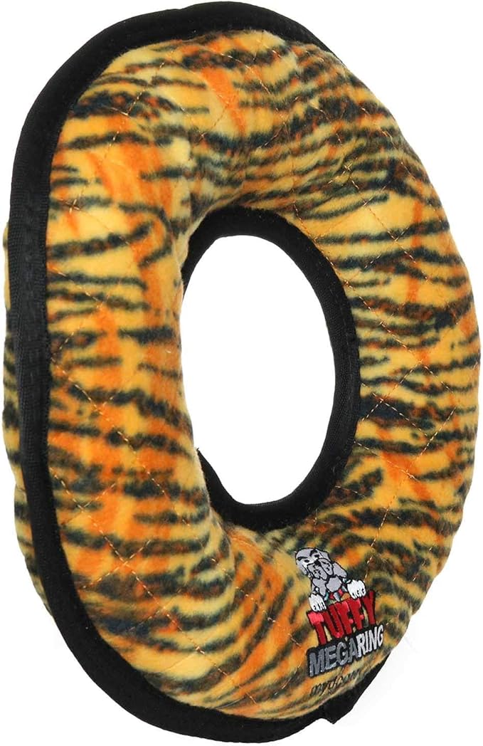 TUFFY - World's Tuffest Soft Dog Toy - MEGA -Multiple Layers. Made Durable, Strong & Tough. Interactive Play (Tug, Toss & Fetch). Machine Washable & Floats (Ring Tiger, Large 2 Pack)