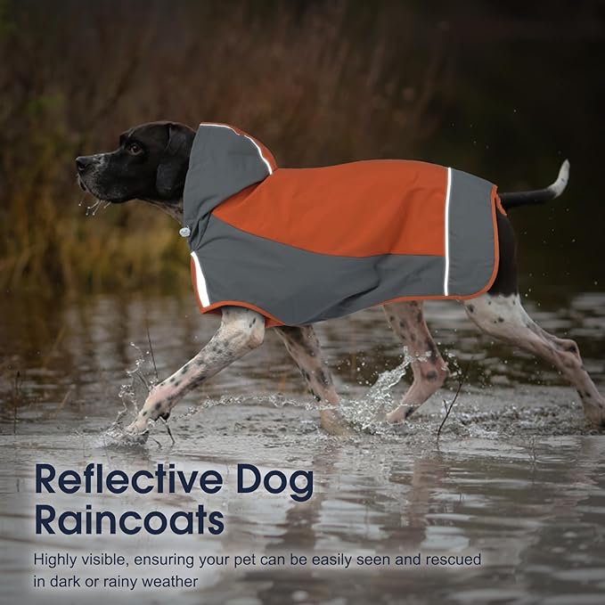 IECOii Large Dog Raincoat Waterproof,Hooded Rain Jacket Keep Dog Dry in Wet Weather,Reflective Rain Poncho Clothes with Convenient Leash Hole/Adjustable Magic Sticker/Easy On and Off/,Orange,Large
