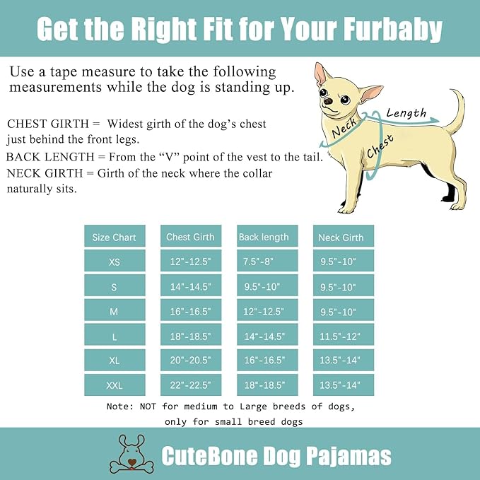 CuteBone Soft & Stretchy Dog Pajamas - Cozy Pet Jammies Breathable Jumpsuit for Small Dogs - All-Season Comfy Outfit Easy-On Pullover Design - Keeps Pets Warm & Comfortable P06S