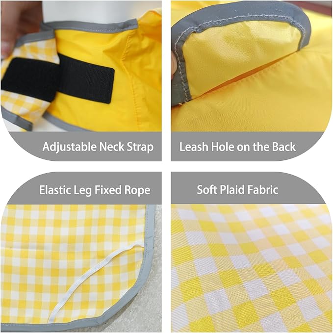 MAMORE Dog Raincoat Reversible,Waterproof Dog Rain Coat Hooded Slicker Poncho with Reflective Strip, Plaid Double Layer Rain Jacket for Small Medium Large Dogs (Yellow, XX-Large(55-77lb))