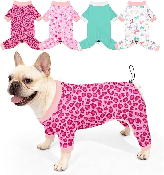 Bienbee Dog Pajamas, 4 Pack Dog Recovery Suit Shedding Suit Cute Soft Puppy Clothes Dogs Pjs Onesies Jammies Adjustable Breathable & Stretchy Clothes for Small Medium Large Dogs Girl Boy Puppy-L