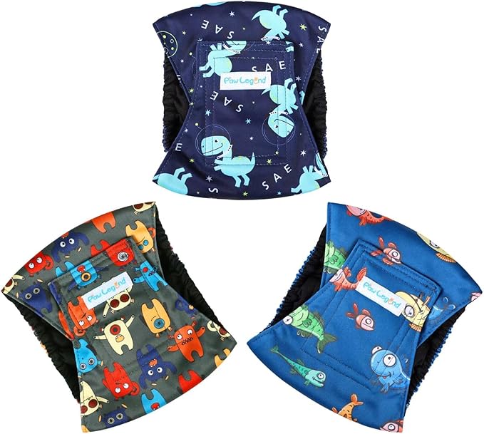 Paw Legend Washable Dogs Diapers Male Dog Belly Bands for Male Dogs Diapers Reusable Puppy & Doggie Diapers Male (3 Pack, Large)
