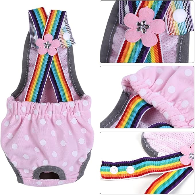 Dog Sanitary Pantie, Washable Female Dog Diaper Reusable Puppy Underwear Diaper with Adjustable Suspender for Girl Dog Teddy