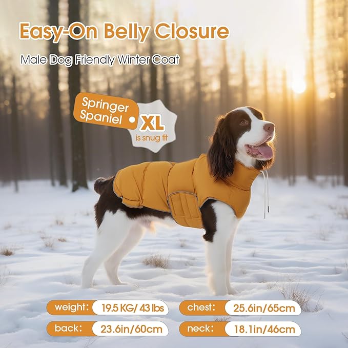 FUAMEY Dog Puffer Jacket for Small Dogs,Dog Cold Weather Coats Winter Dogs Down Jackets Waterproof Pet Snowsuits Warm Puppy Winter Vest Turtleneck Pets Adjustable Jackets Coats Mustard Yellow XS