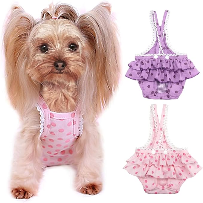 2 Pieces Washable Female Diapers with Suspender Comfort Reusable Doggy Diapers Reusable Puppy Sanitary Panties Dog Underwear Diaper for Small Girl Dogs in Period Heat (Pink&Purple,L)
