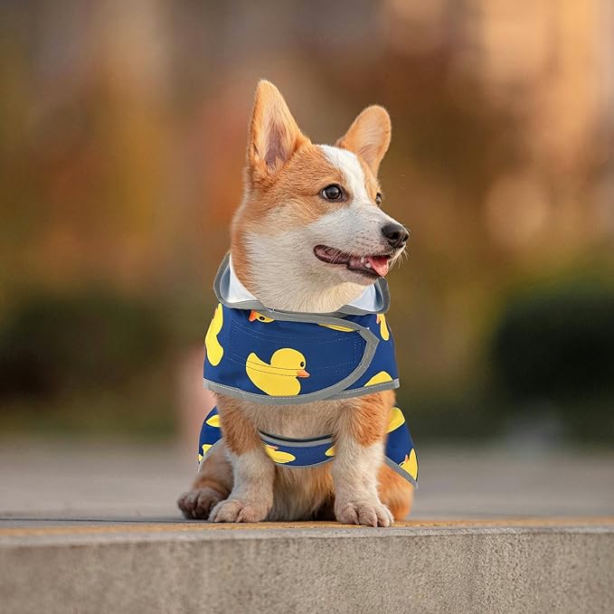 Dog Raincoat for Large Dogs Waterproof Jacket Hooded Rain Coats with Reflective Strips Leash Hole & Poncho Adjustable Fit (Duck,L)