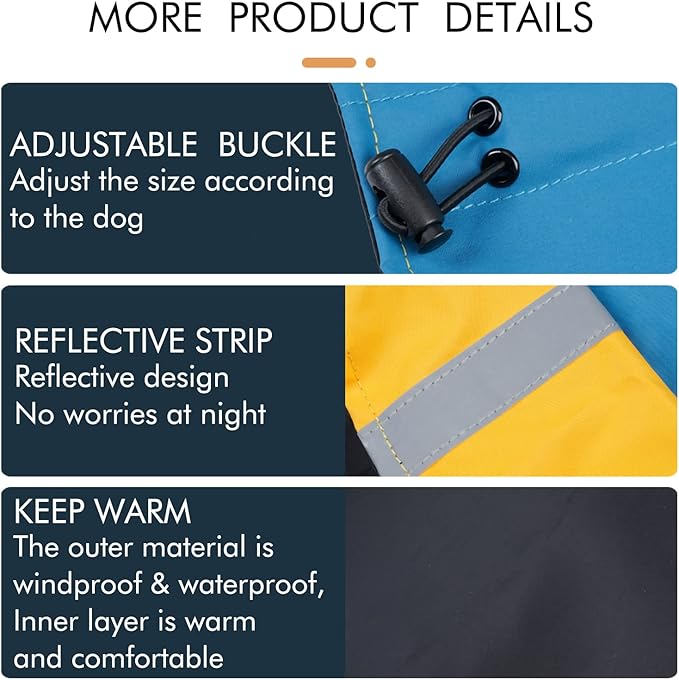 XXXL Warm Dog Coats - Windproof Winter Outdoor Jackets, Cold Weather Waterproof Raincoats With Leash Hole, Blue+Yellow