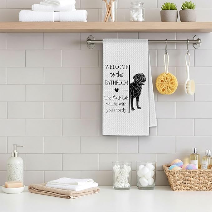 Black Lab Gifts Bathroom Hand Towels, Black Labrador Retriever Dog Owner Lovers Gifts for Women, Funny Dog Decorative Hand Towel for Bathroom Kitchen Decor, 16x24 Inch