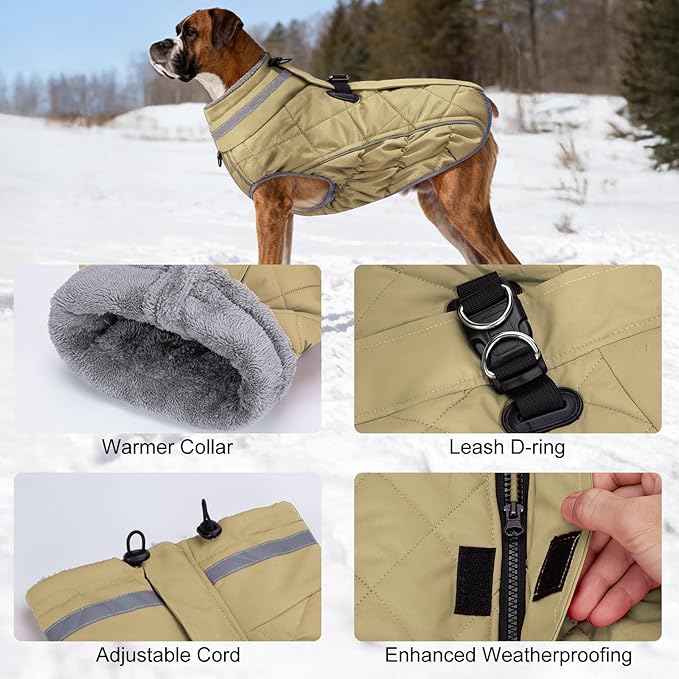 Dog Coat, Warm Dog Winter Coat for Large Dogs, Waterproof Jacket with Harness Built in, Reflective Turtleneck Cold Weather Coats with Zipper,Pet Fleece Vest Snow Jacket, Brown XL