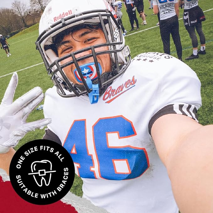Marvel Captain America Football Mouth Guard with Detachable Strap, Lip Protector Adults and Junior, Football & Lacrosse (One Size, Blue)