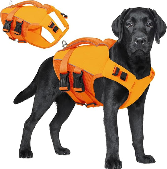ASENKU Dog Life Jacket, High-Buoyancy Reflective Dog Swimming Vest with Durable Handles for Small/Medium/Large Dogs - Pool, Beach, Boating (Orange, 2XL)