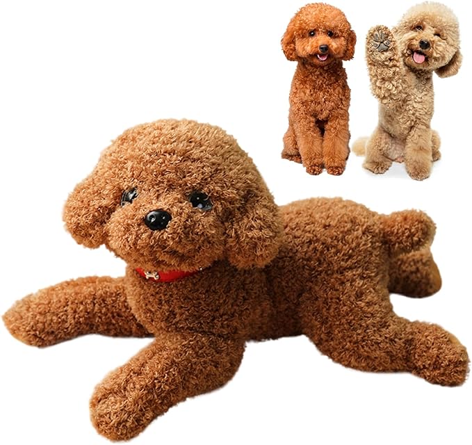 Dog Plush Cute Vivid Teddy Dog Mating Toy 14inch Cotton Filled Plush Toy with Collar Decorative Stuffed for Couch Sofa Bed, Light Brown | Stuffed